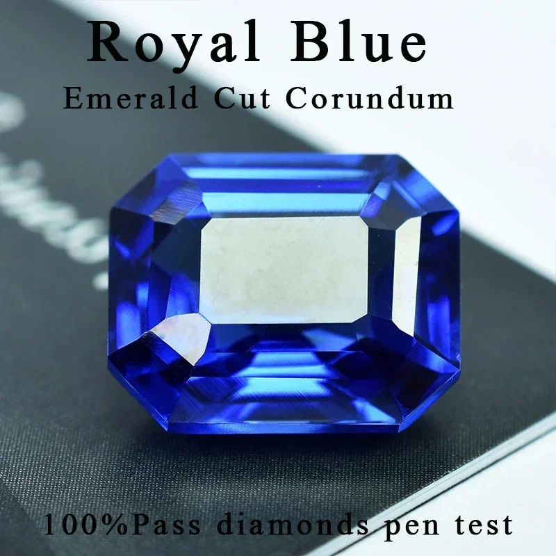 Natural cutting Royal Blue Sapphire corundum Emerald Cut Loose 100% Pass diamonds pen test  Used for making jewelry materials