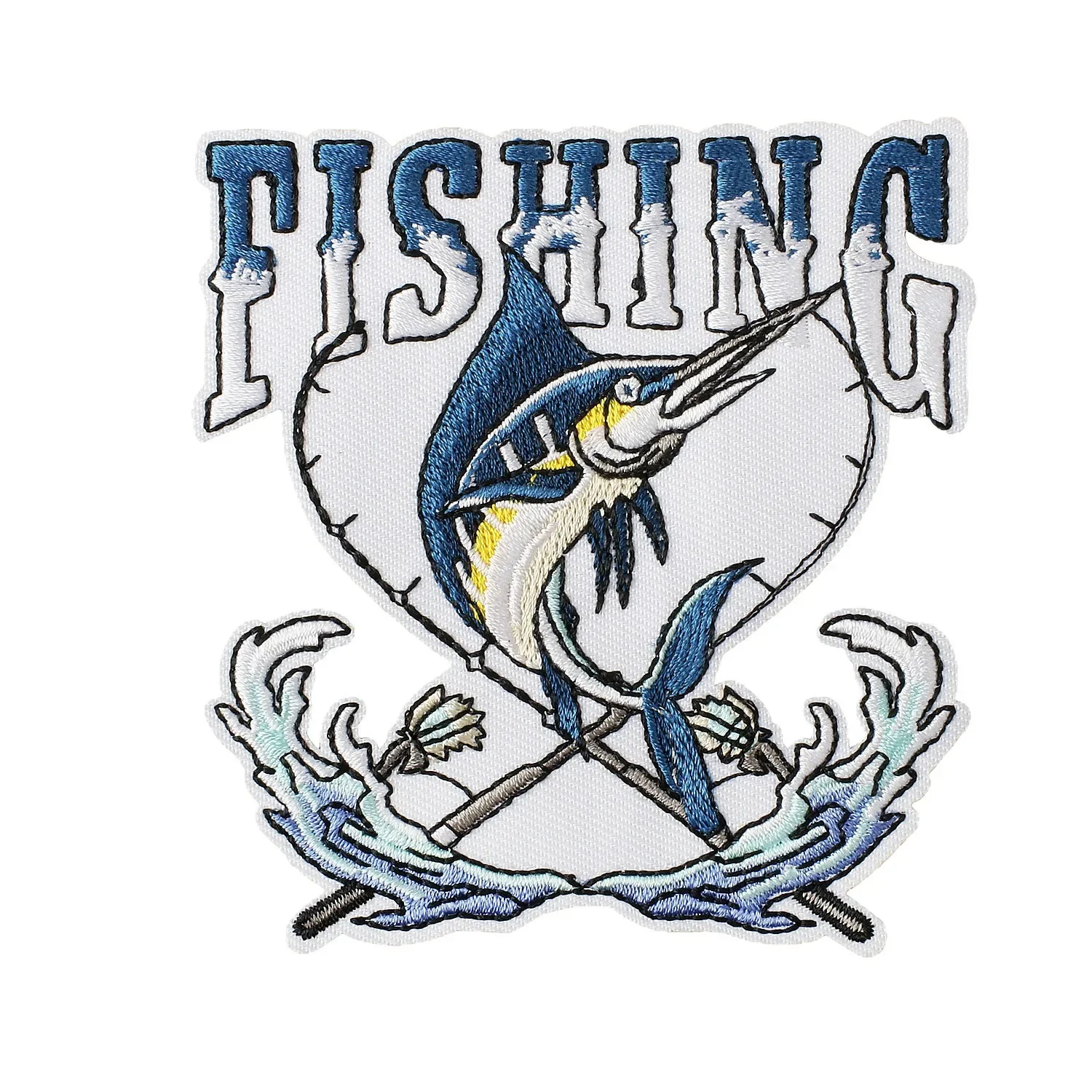 1PCS Retro American Fishing Embroidery Patch Iron On Denim Jacket Backpack Floating Wave Decoration Hole Repair