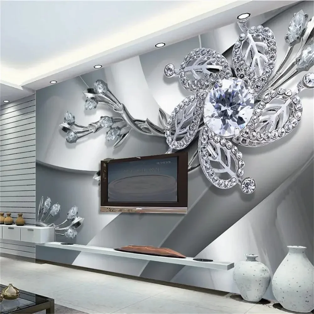 Custom Photo 3D Fresco Metal Taste Wall Sticker Cool Jewelry Pattern Waterproof Home Decor Mural TV Background Wall Paper