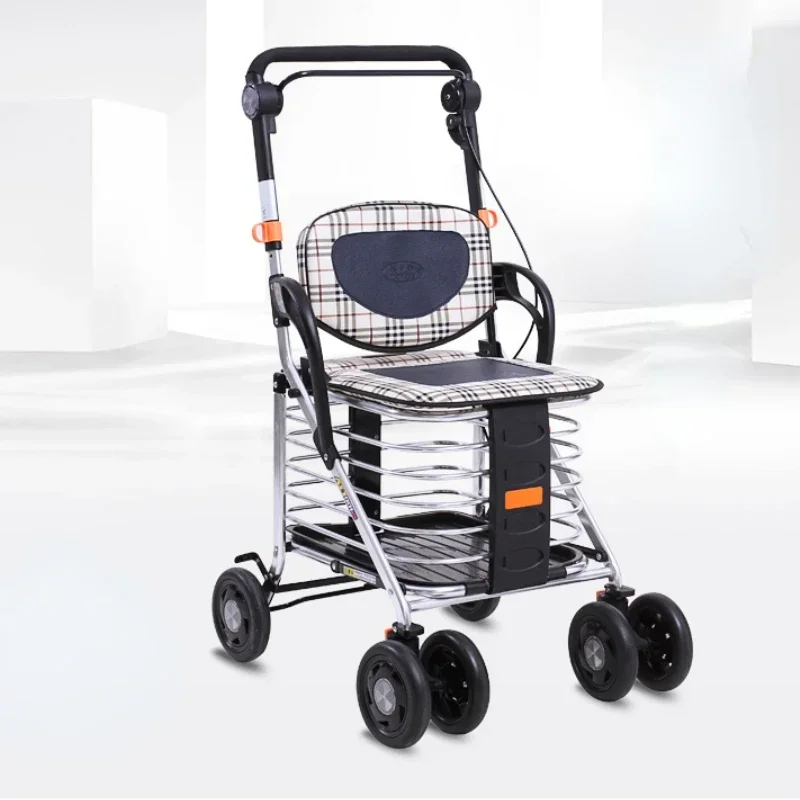 

Elderly Seatable Trolley Walker Scooter with Aluminum Alloy Seat Folding Shopping Cart for Elderly Mobility