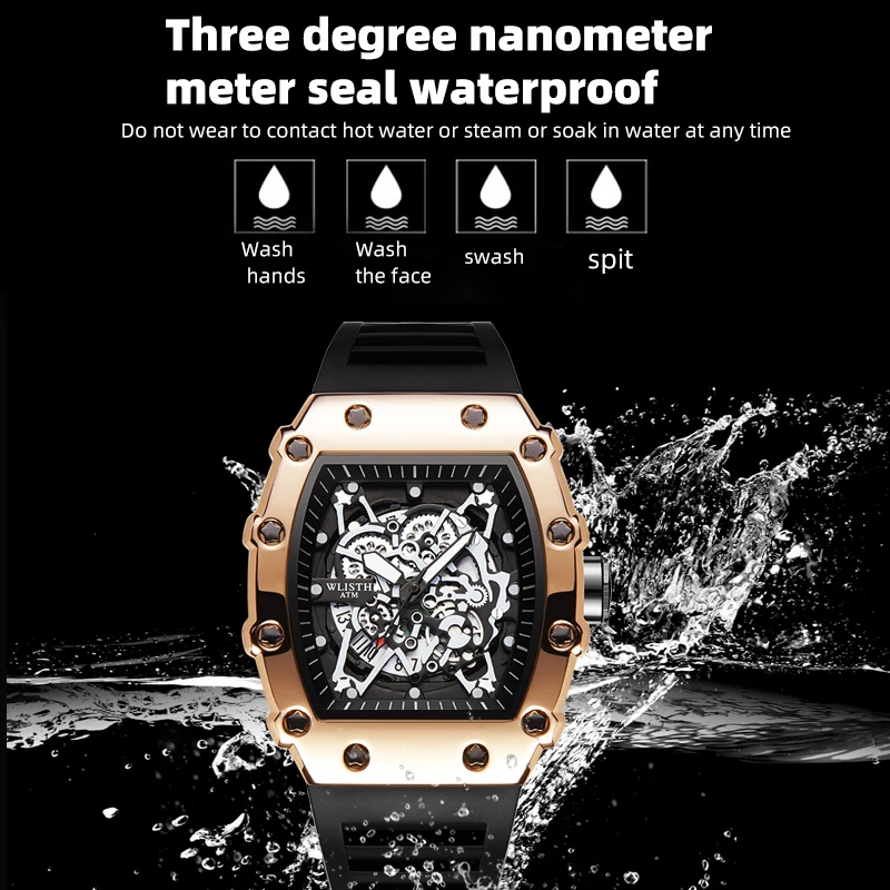 Značka pánské hodinky móda automatický pohyb barel světelný vodotěsný hodiny sportovní male's silikon řemen křemen náramkové hodinky nový