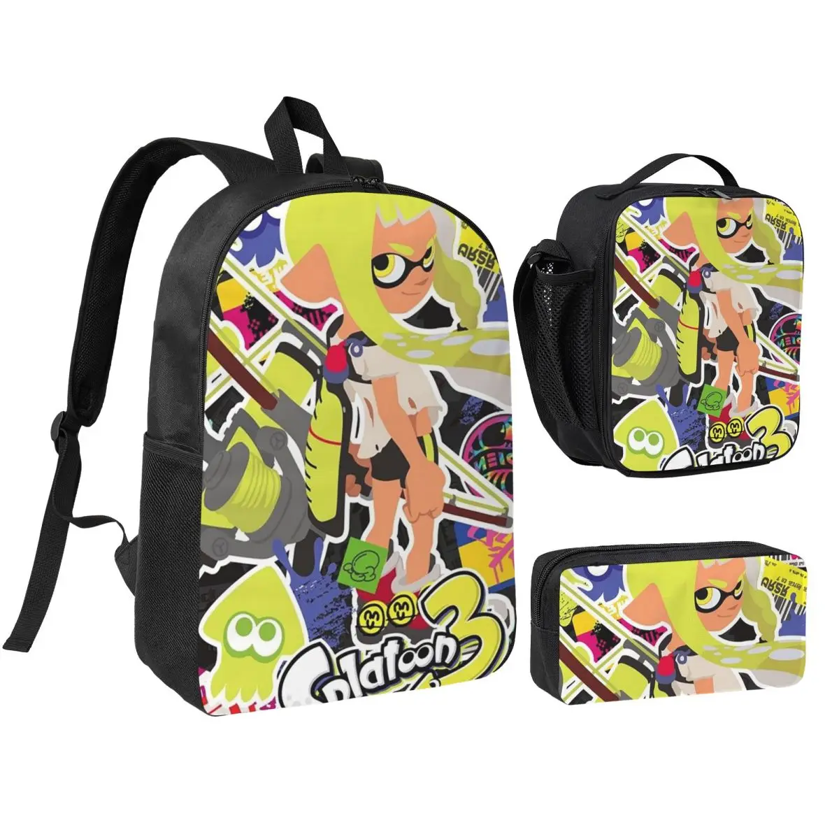 

Cartoon Popular Splatoon 3 Game Backpack Student BookBag School Bag Computer Shoulder Bags 3ps Insulated Lunch Bag Pencil Case