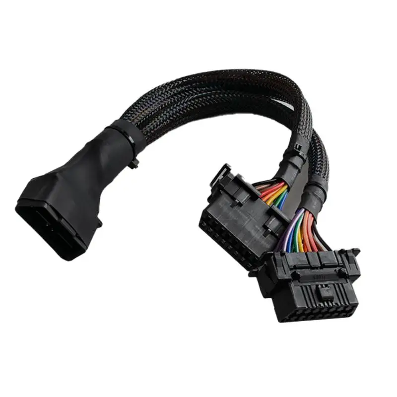 16Pin OBD2 Male to Dual Female Elbow Extension Cable, 1 to 2 Splitter Adapter