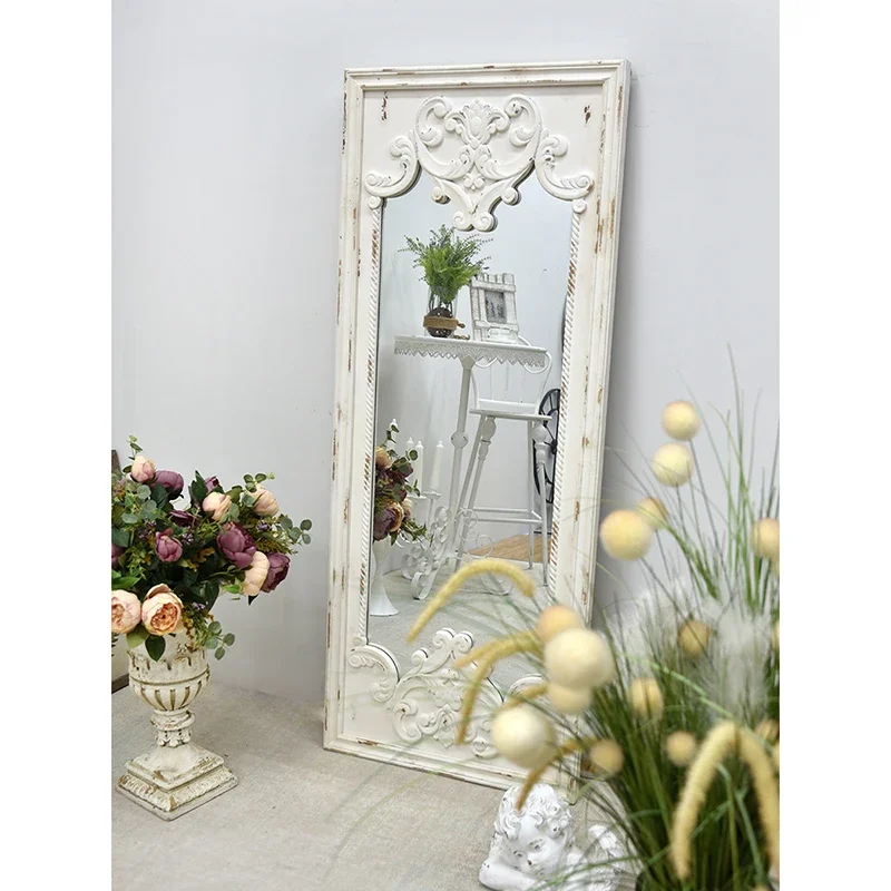 Vintage Solid Wood Standing Mirror Wall Hanging Dressing Carve Designs Decoration Floor Mirrors Bedroom Furniture Espejos FYSM