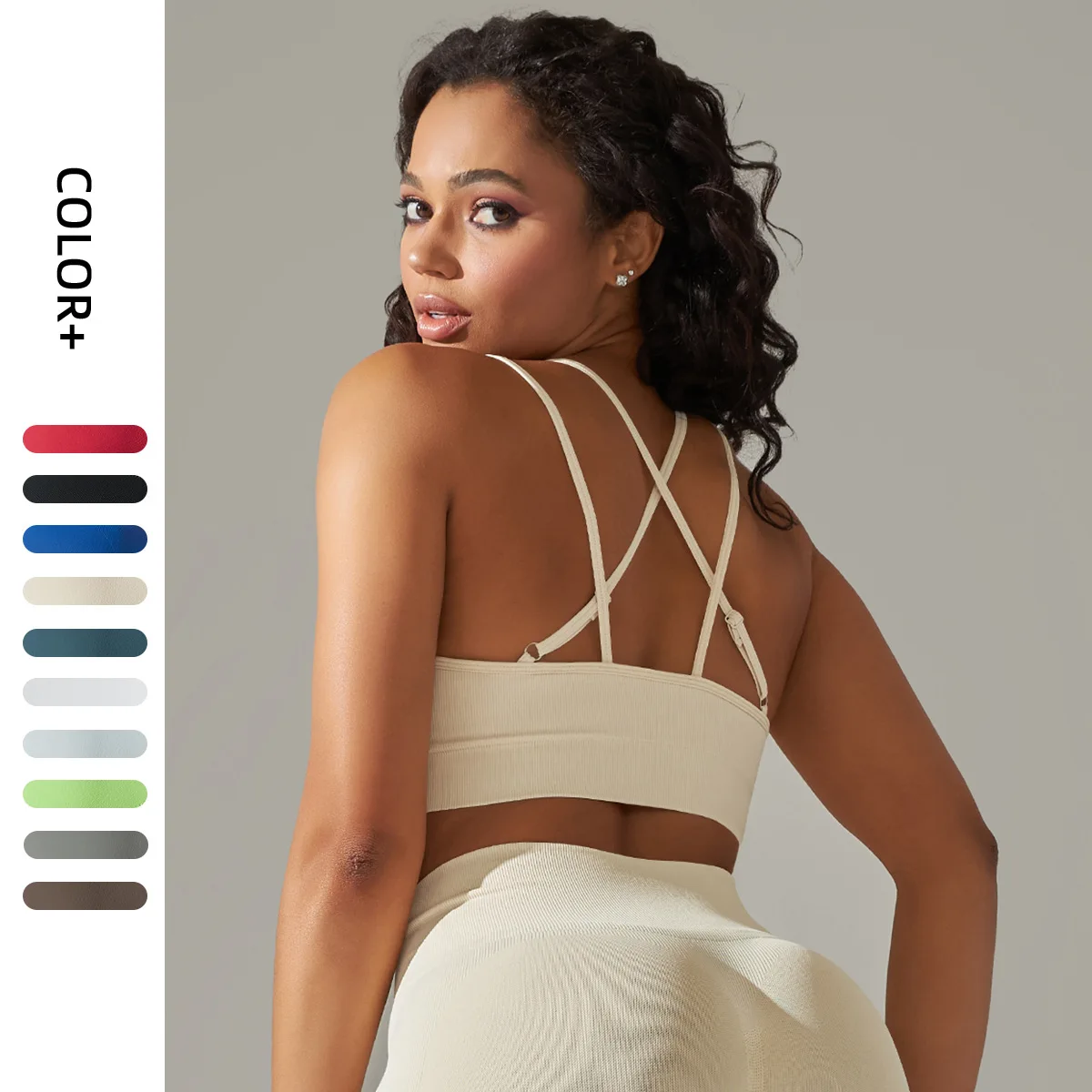 

Seamless Knitted Breathable Yoga Cross Bra Gather Sexy Backless Cross Straps Tank Top Summer Workout Gym Clothing