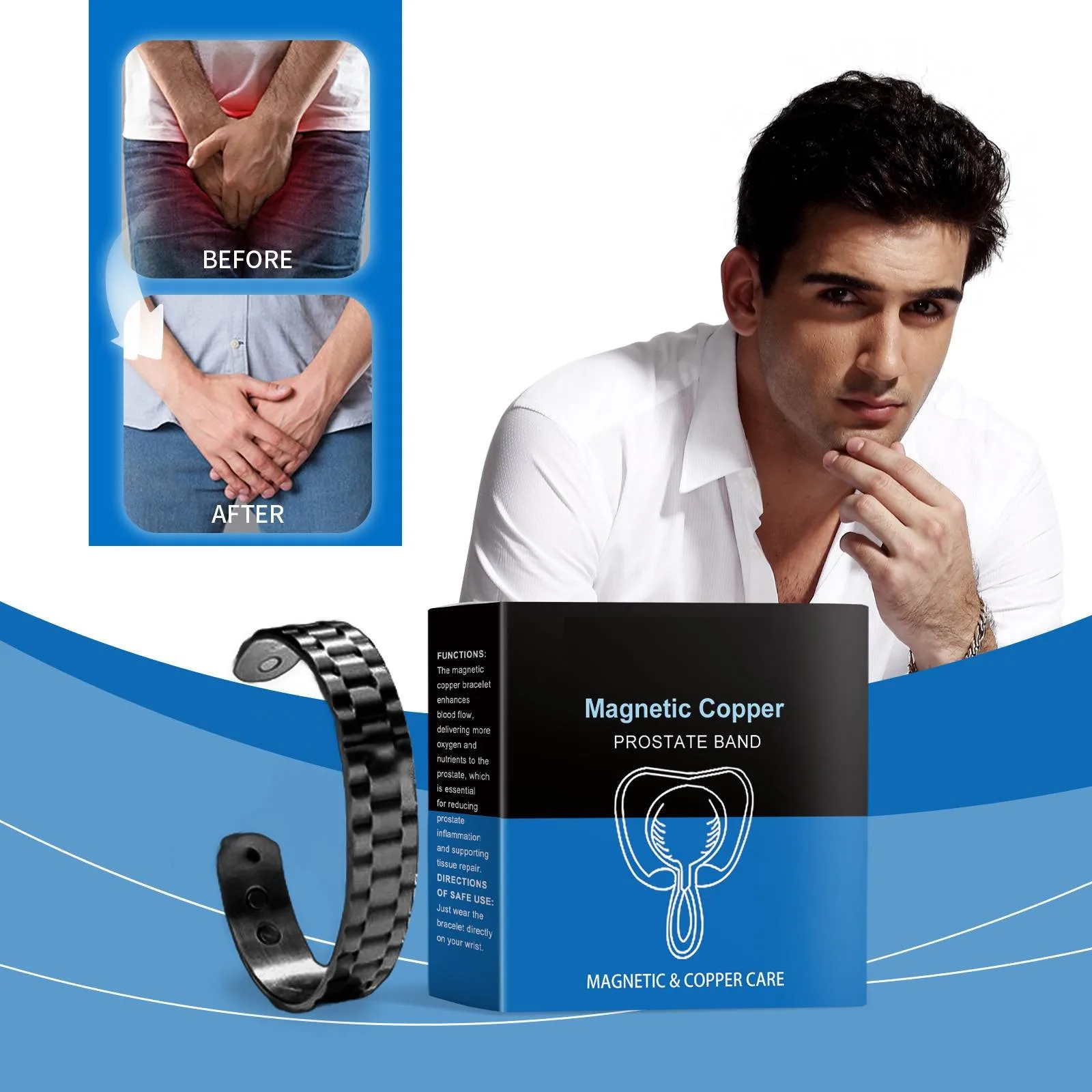 Magnetic Copper Prostate Strap Band Improves Blood Circulation Men\'S Fashion Bracelet Relieves Prostate(1pc)Party Favors