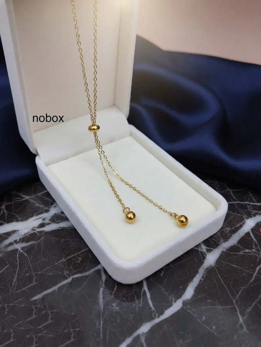 1pc 18K Gold Plated Stainless Steel Round Bead Pendant Adjustable Long Necklace, Fashionable Minimalist Design Suitable For Dail view 6