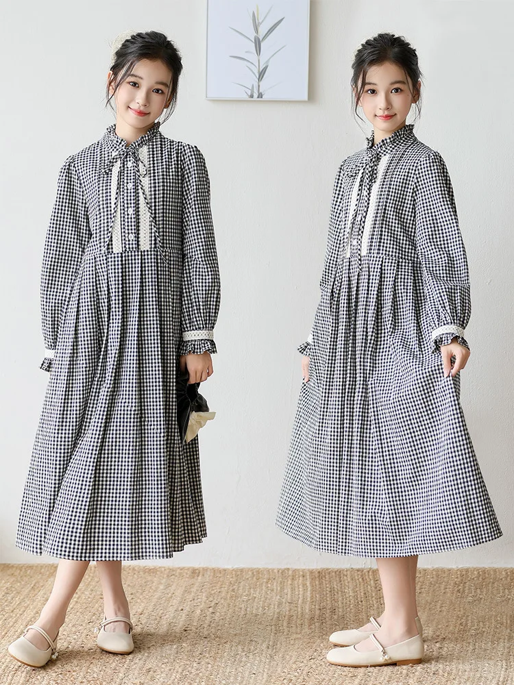 

Girls' Long Sleeve Plaid Dress for Spring and Autumn2025New style children's trendy dress for little girls