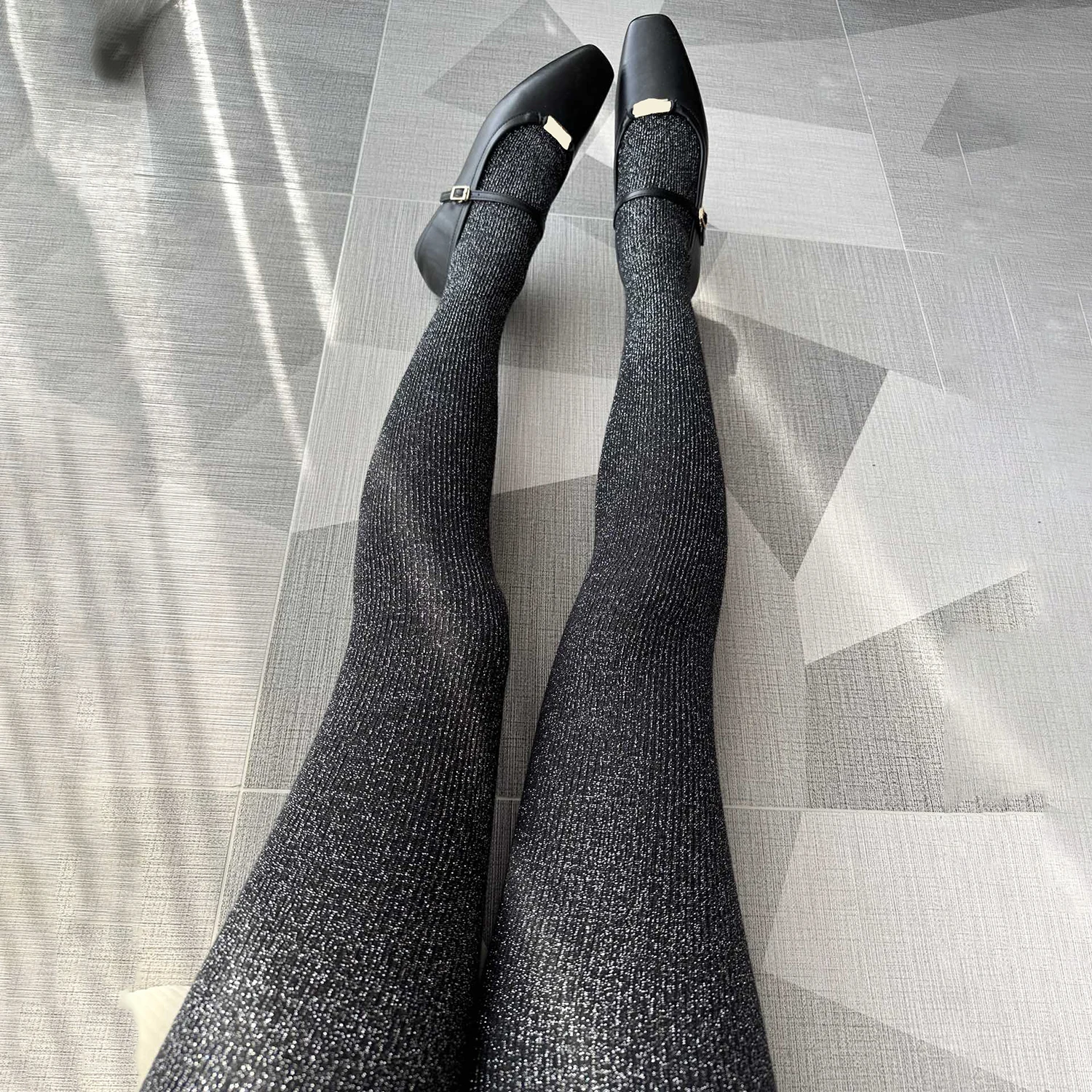 

Women Fashion Spring Pantyhose Shiny Metalic Thread Knit Tights Punk Metal Style Stockings Black Pink Solid High Long Leggings