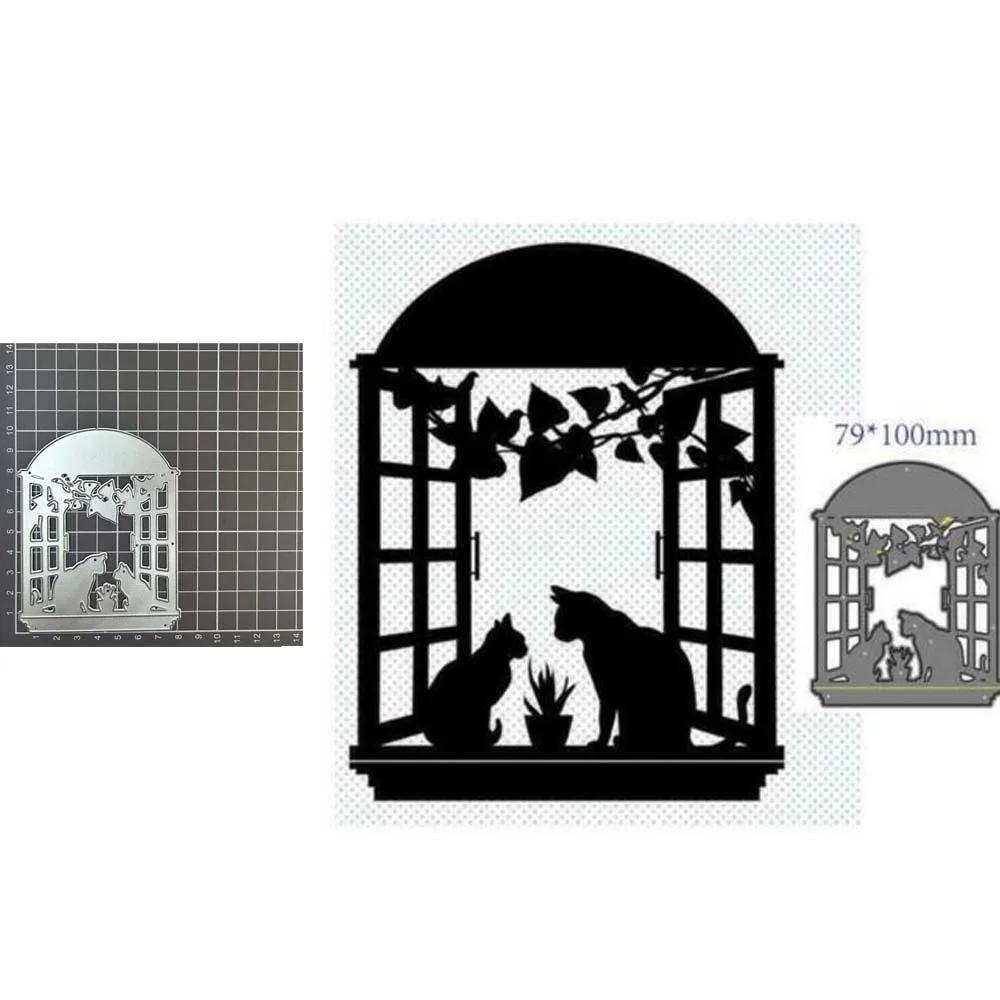Fenster Katze Metall Schneidwerk zeuge Schablonen DIY Scrap booking Papier karte dekorative Handwerk Prägung Vorlage Stanz ungen