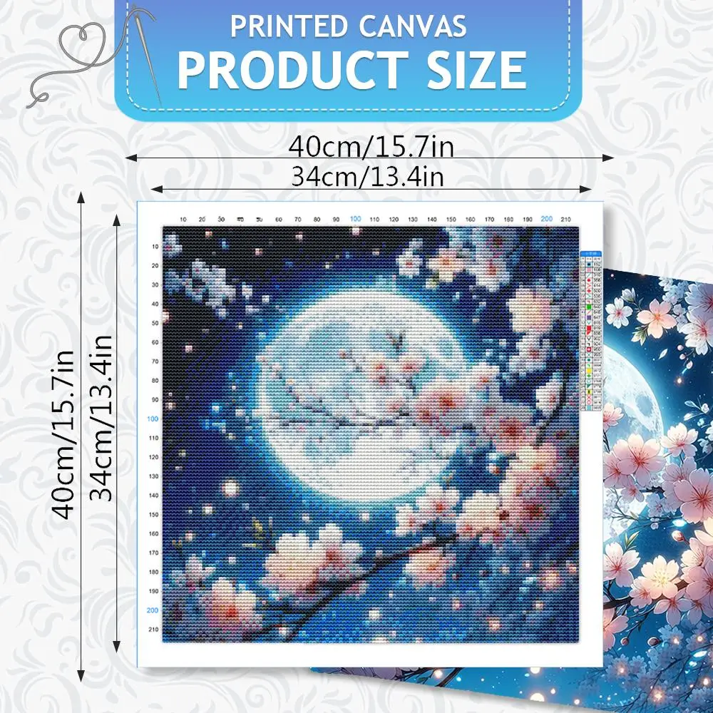 HUACAN Embroidery Kits Moon Landscape Cross Stitch Plum Blossom Flower 11CT Gift Handmade Art Needlework DMC Thread