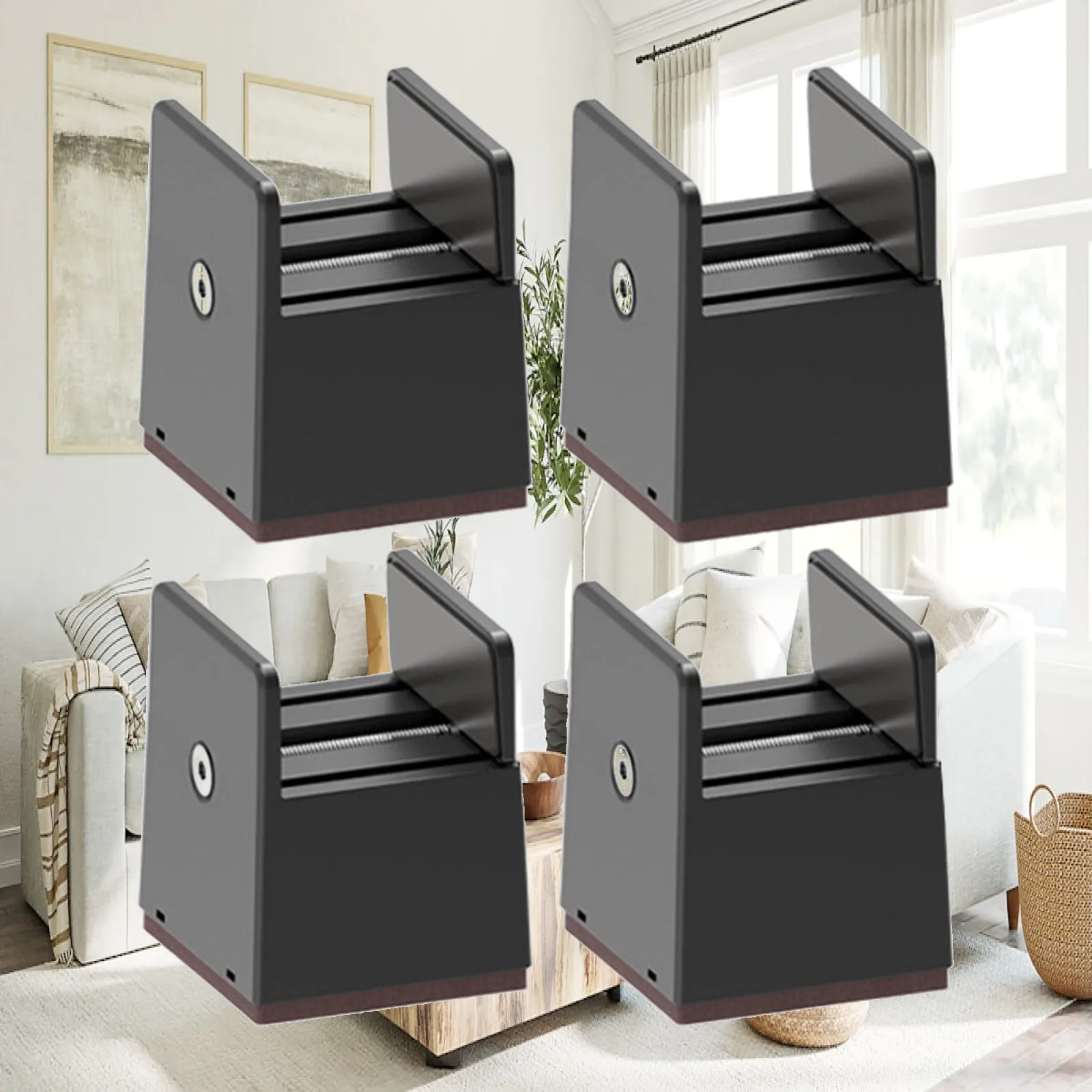 4 Pieces Bed Risers Furniture Risers Non Skid Bed Raising Blocks with Adjustable Screw Clamp for Cabinet Table
