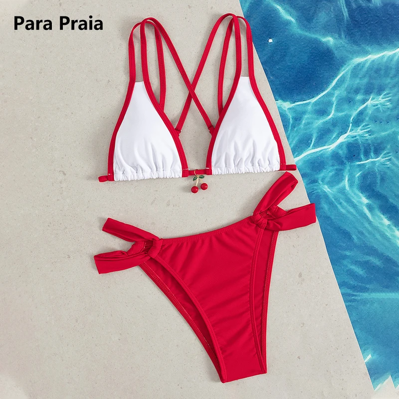 لؤلؤة الكرز الرسن بيكيني الإناث ملابس السباحة النساء قطعتين مجموعة البكيني المرقعة الاستحمام ثوب السباحة السباحة