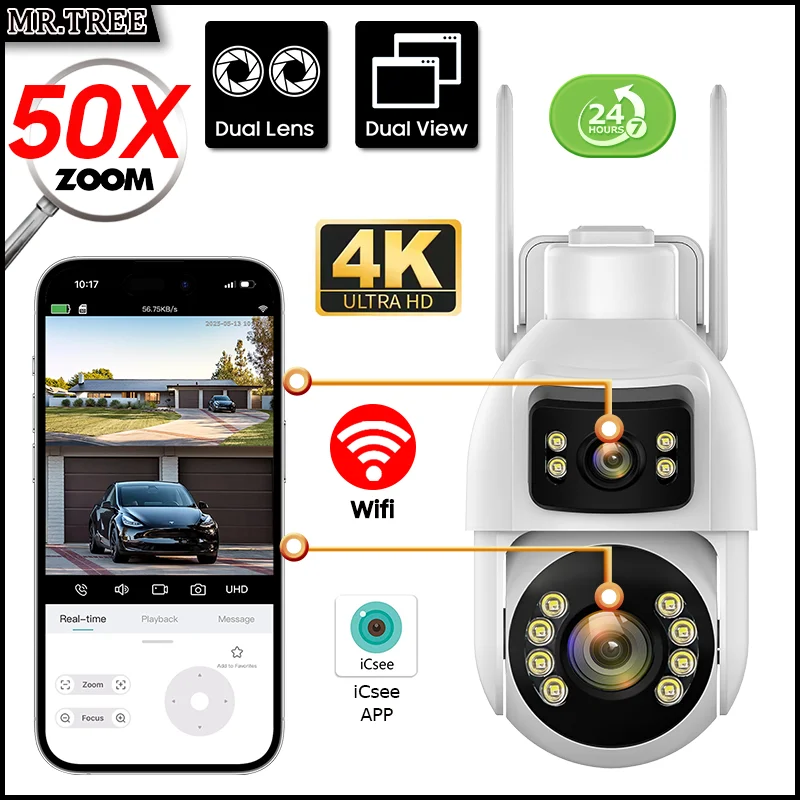 

4K 8MP 50X Optical Zoom WIFI PTZ Camera Dual Lens Security Protection Monitor Smart Tracking CCTV Video Surveillance Cams iCsee