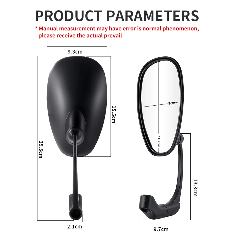 8mm 10mm Universal Motorcycle Retro Oval Rearview Mirrors L-Bar Aluminum Side Mirror for Scooter Bicycle Motocross