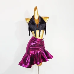 2024 New Latin Dance Performance Costumes For Women Black Tassels Tops Colorful Fishbone Skirts Adult Latin Dance Dress DN15953