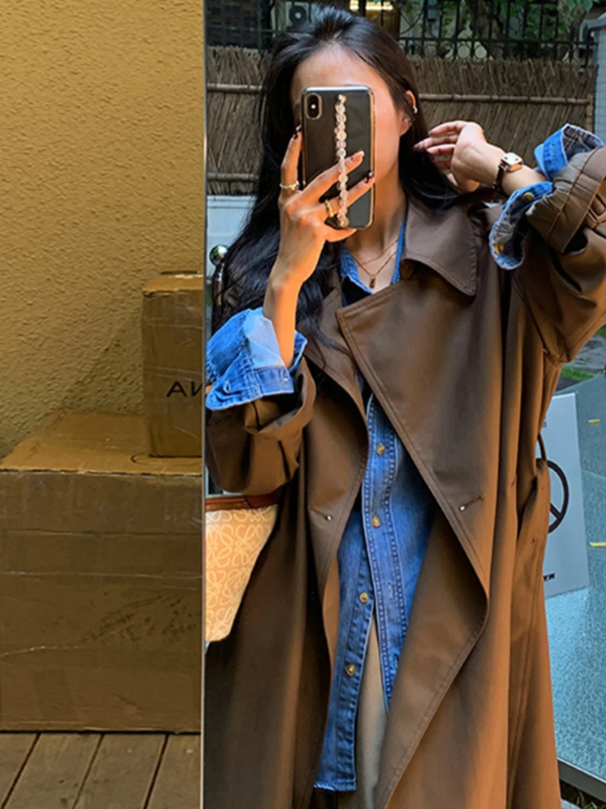 

Denim Coat Holes Womens Autumn Epaulettes Bomber Blended Fleece Ruffled Collared Grunge Camping Baggy Mid-Length Retro Relaxed