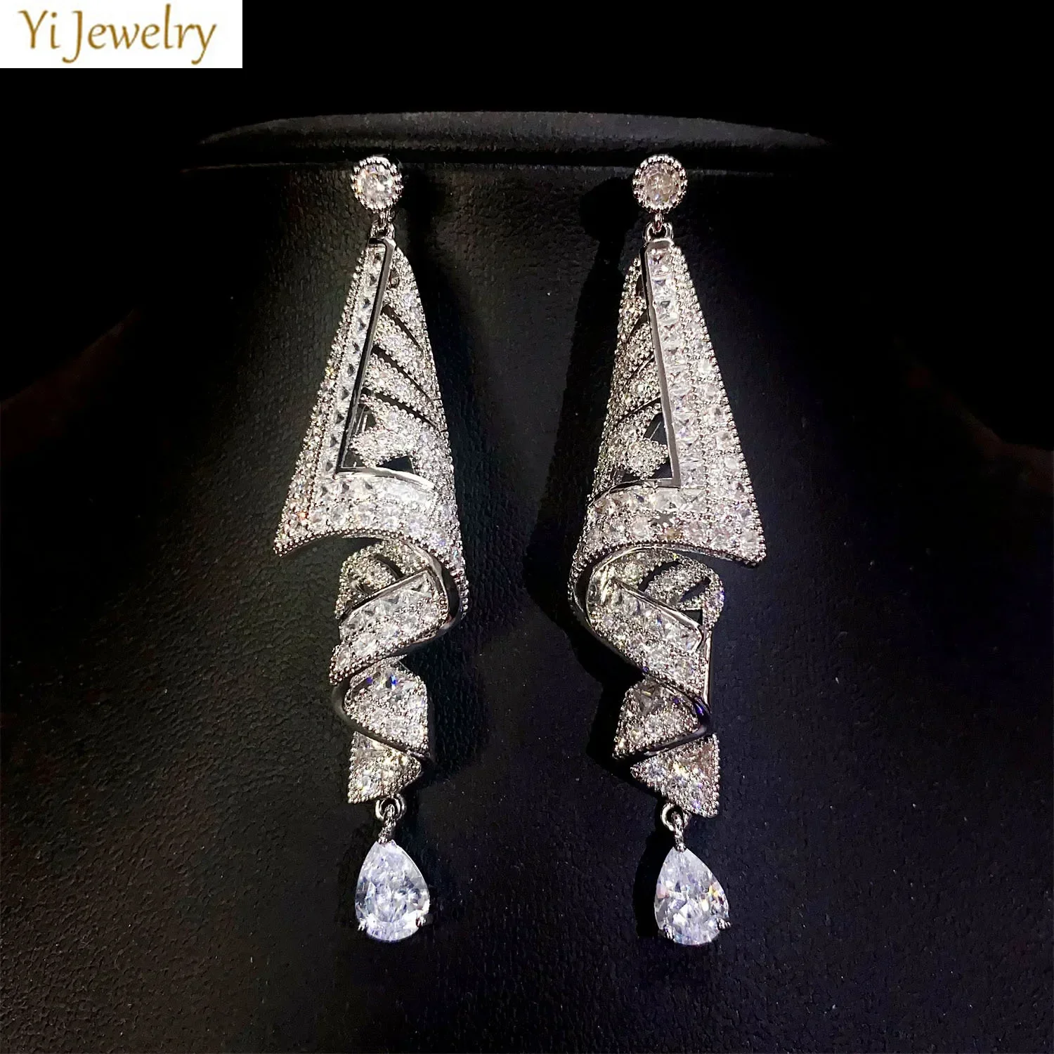 

Wedding Bridal Earrings Shiny Zircon Luxury Jewelry for Women Earrings Female Elegant Evening Party Jewelry Female Gift