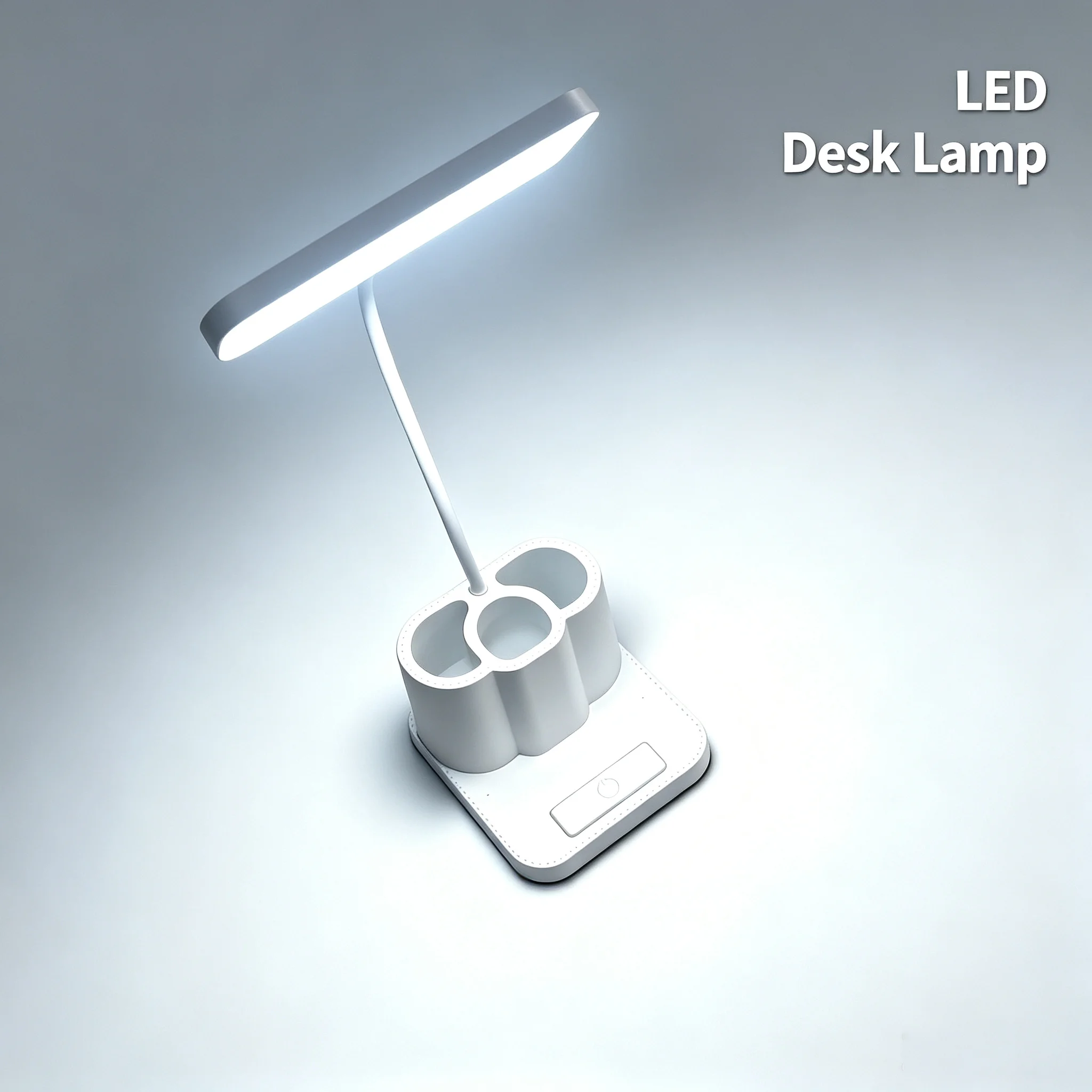 Space-Saving Desk Lamp with Pen Holder, 3-Step Dimmable USB Light, Flexible Neck for Study/Bedroom