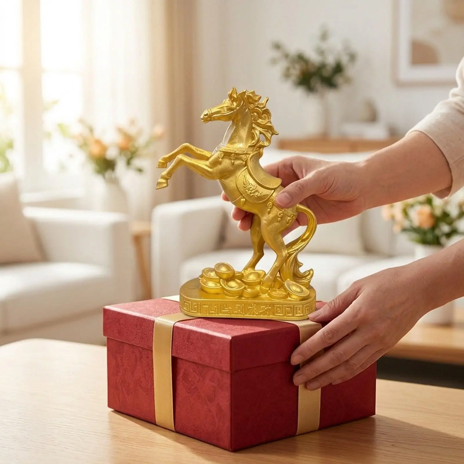 Standing Horse Statue Horse Figurine Desk Decoration Unique Art Craft Blessing Souvenir for Fireplace Entrance Bookshelf Gift