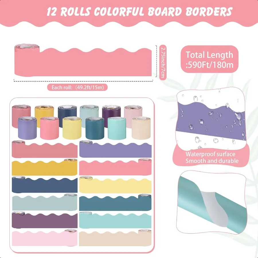 Zhanmai 12 ม้วน 594ft ห้องเรียน Bulletin Board ชุดตกแต่งห้องเรียนที่มีสีสันเส้นขอบสําหรับ Bulletin Board สําหรับฤดูร้อนกลับ t