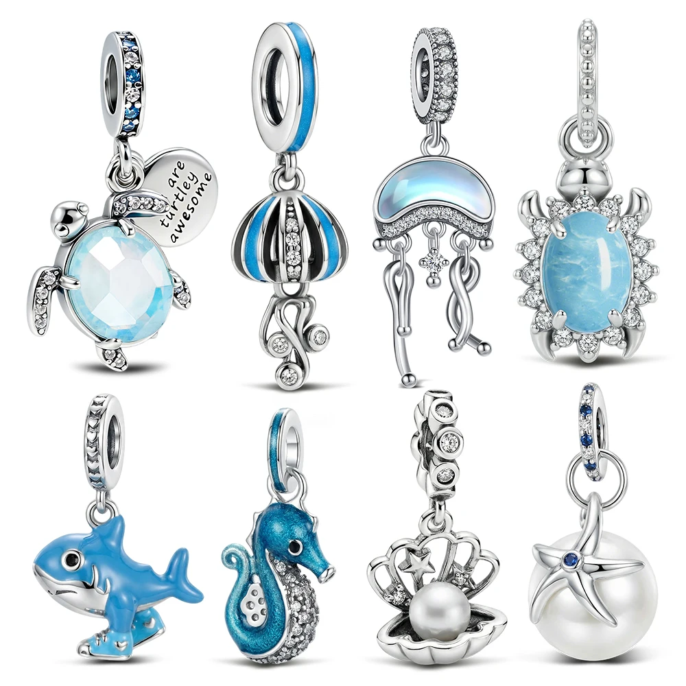925 Sterling Silver Turtle Dangle Charm with Blue Opal