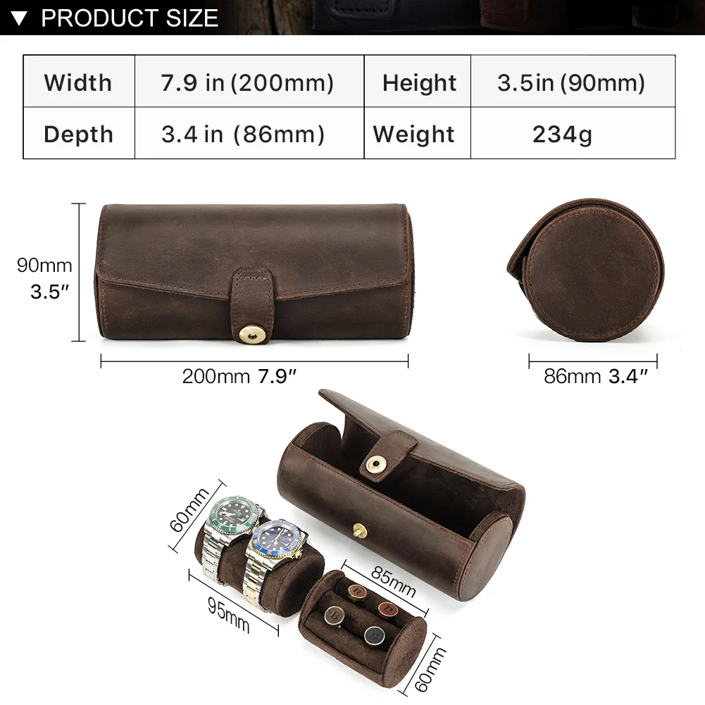 CONTACT'S FAMILY Men Leather Case for Watch Ring Cufflink Outdoor Travel Storage Pouch Organizer Jewelry Box Holder