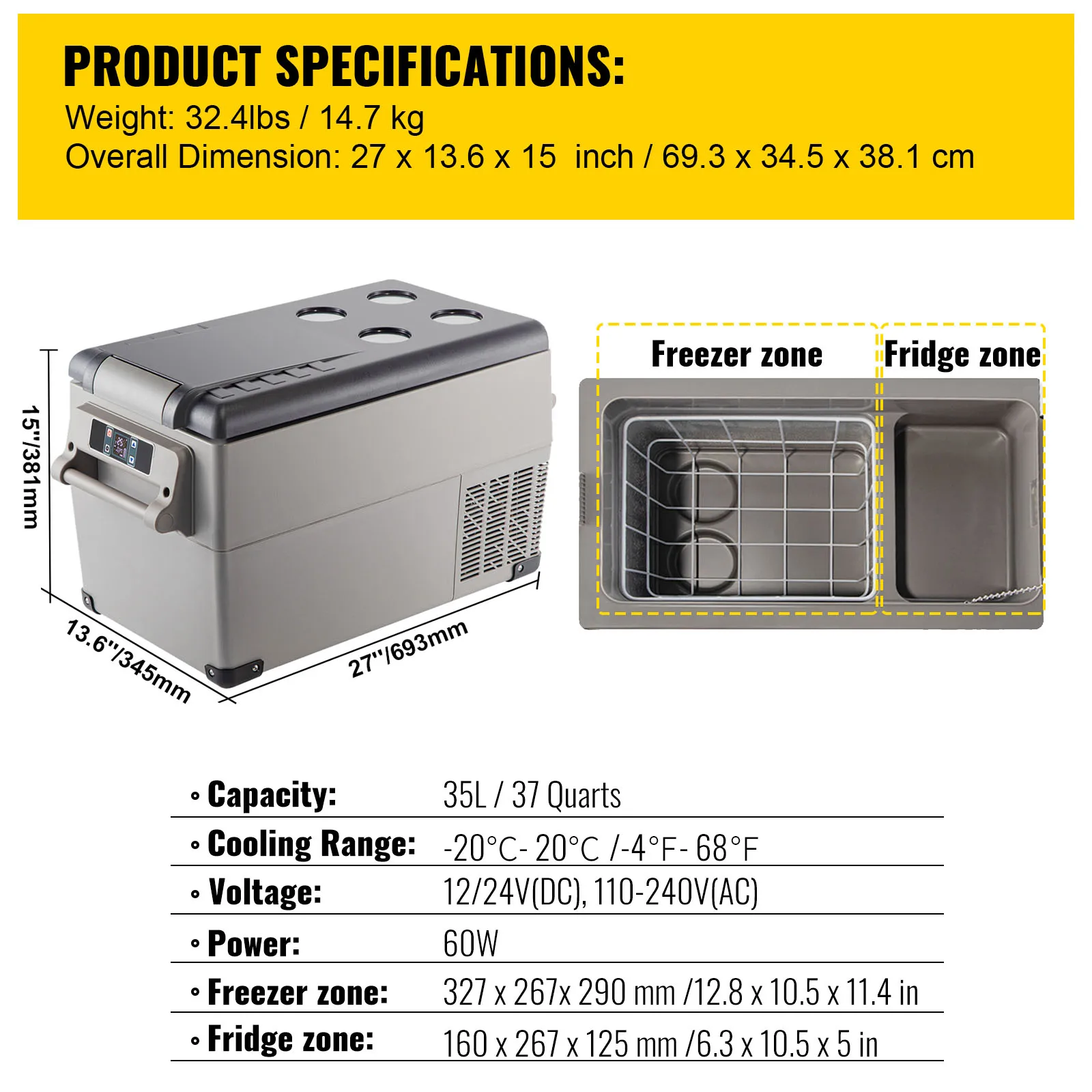 SucceBuy 20L 22L 35L 45L 55L Auto Koelkast Mini Koelkast Vriezer Draagbare Compressor Koeler DC 110-240V Ijsbox voor Camping - afbeelding 1
