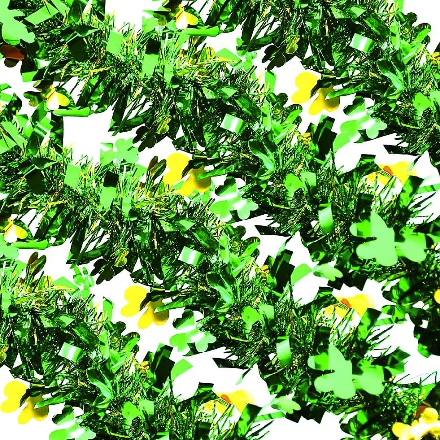 Guirnalda de oropel del Día de San Patricio de 33 pies, guirnalda verde con trébol, decoraciones del Día de San Patricio para fiesta del Día de San Patricio