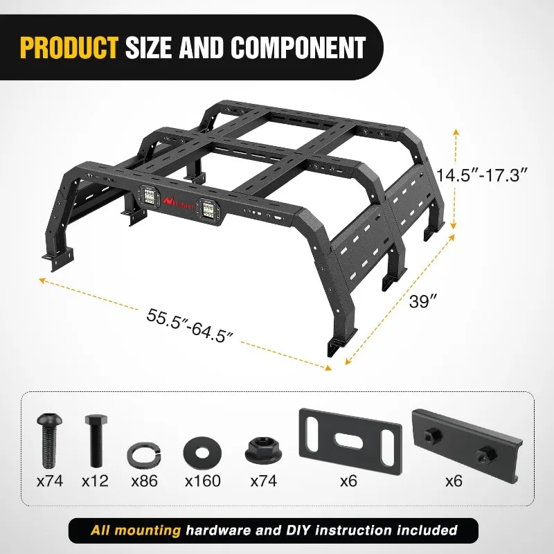 Truck Bed Cargo Rack Compatible with 2002-2024 Dodge Ram 1500 2014-2024 Chevy Silverado 1500 2009-2024 Ford F150