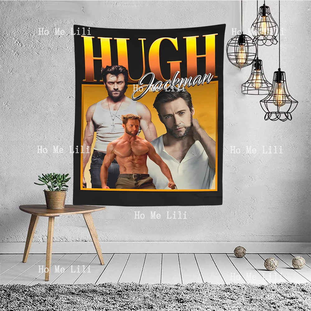 Hugh Jackman Retro 90s Meme Art Homage Tribute Aesthetic Fan Gift Tapestry Wall Hanging For Bedroom Livingroom Modern Design