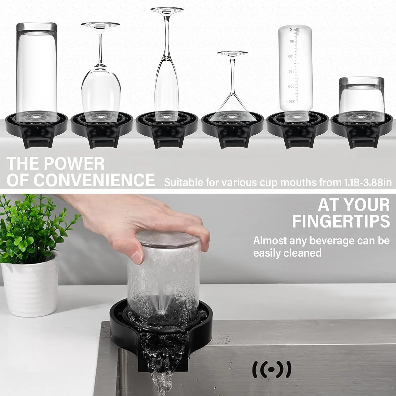 Image 4: Accessoires de cuisine 304 acier inoxydable haute pression lave-tasse évier ménage Bar comptoir tasse laveuse noir mat