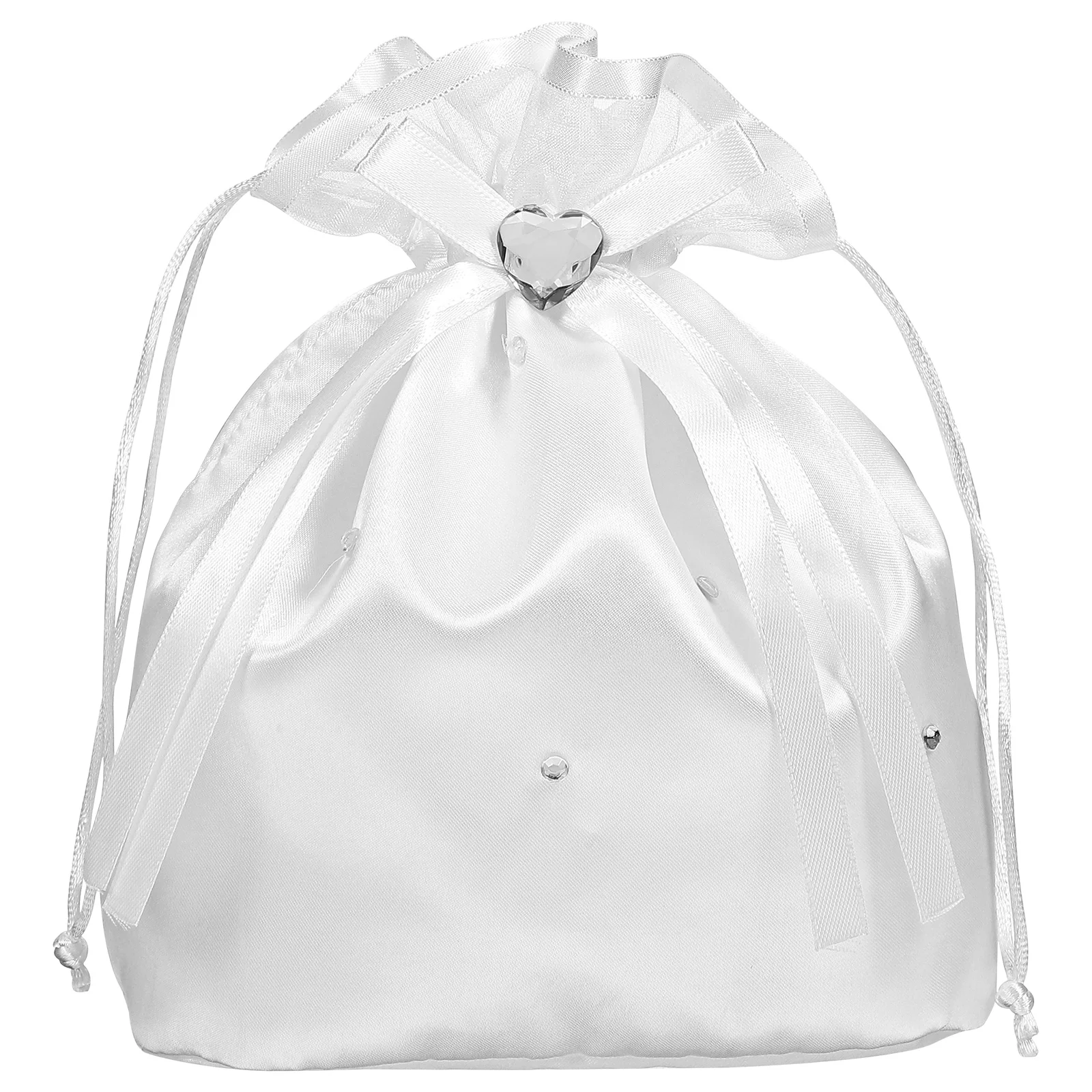 White Bridal Bridesmaid Satin Flower Decorated Dolly Bag Handbag (Flower Pearl) Bridal handbag Bridal dolly bag