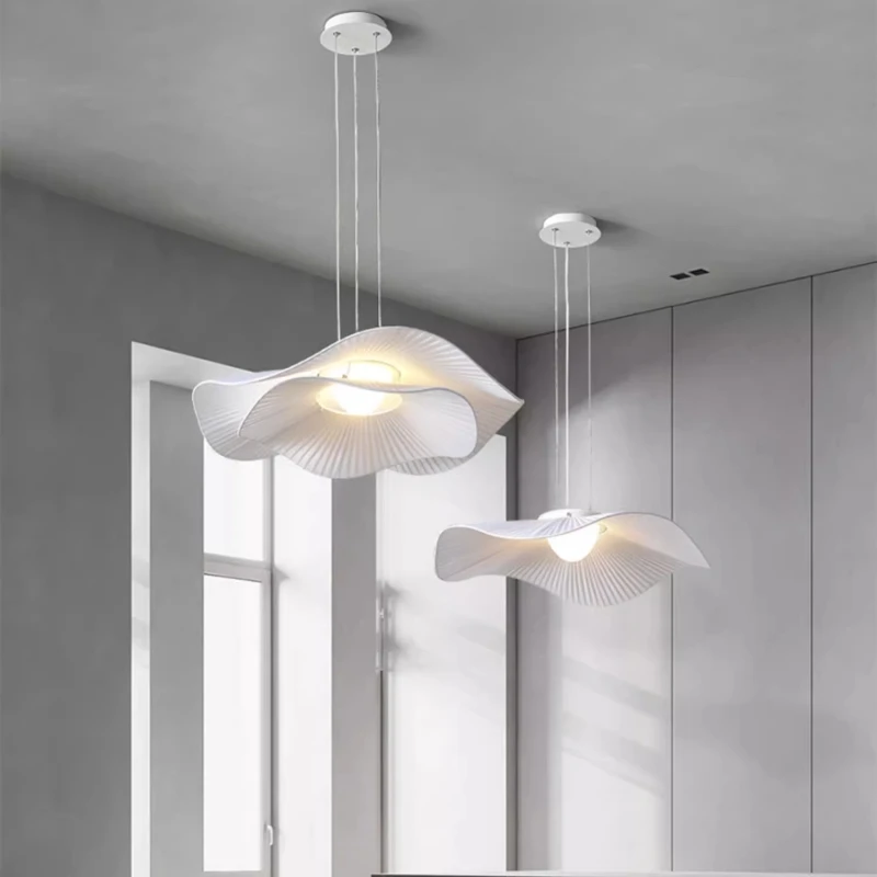 

Nordic Fabric Chandelier For Living Room Stair Loft Dining Table White Scandinavian Bedroom Ceiling Lamp Lotus leaf Led Lighting