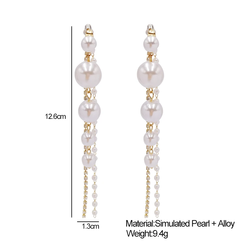 Long Dangle Earrings for Women 2024 Fashion Full Crystal Simulated Pearl Tassel Drop Earring Vintage Gold Color Brincos Jewelry