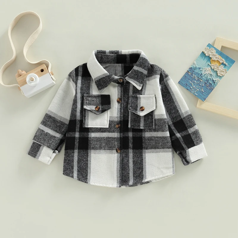 4-6T Toddler Boys Girls Flannel Shirt Long Sleeve Plaid Jacket Button Kids Sleeveless Jacket Plaid Jacket Top