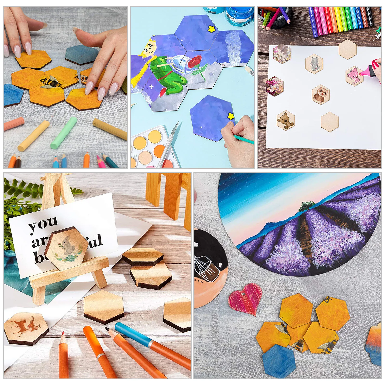 

50pc 50 Hexagonal Wood Chip Decorations Smooth Wooden Shapes Craft Ornaments DIY Pieces Party Sewing Supplies Wooden Crafts