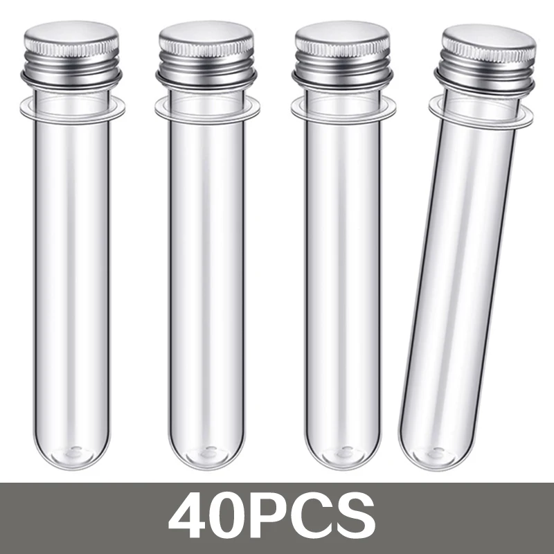 

40Pcs 40ml Clear Plastic Test Tubes with Caps Clear Tubes for Scientific Experiments, Party, Decorate The House, Candy Storage