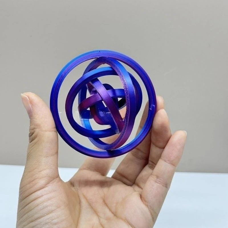 Drukowany w 3D 6-kółkowy spinner antystresowy 7 cm, kolorowy, obrotowy pierścień redukujący stres, materiał plastikowy, nowatorska zabawka antystresowa.