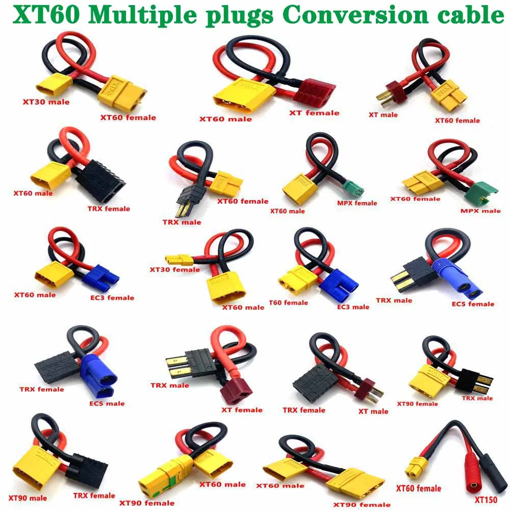 XT30 XT60 XT90 XT90S EC2 EC3 EC5 Tamiya MPX Deans JST Male to Female extension Cable Wire 16awg 10cm for RC Battery Charger