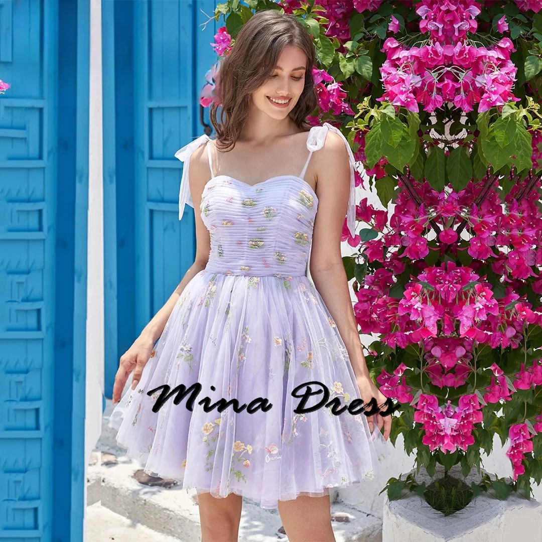 

Mina Customized Flowers Gala Dresses 2024 Short Style Elegant Party Dresses Woman Sleeveless Shoulder Strap Women Evening Dress