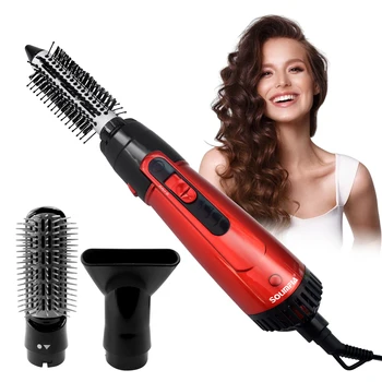 Solimpia 3-Head Hot Air Brush Hair Dryer Strong Wind Electric Straightener Curler Roller…