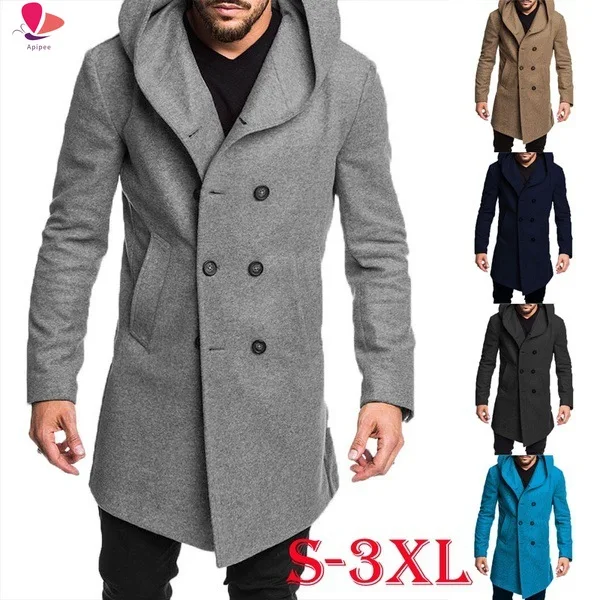 

Autumn Winter Mens Long Trench Coat Fashion Boutique Wool Coats Brand Male Slim Woolen Windbreaker Jacket S-3XL