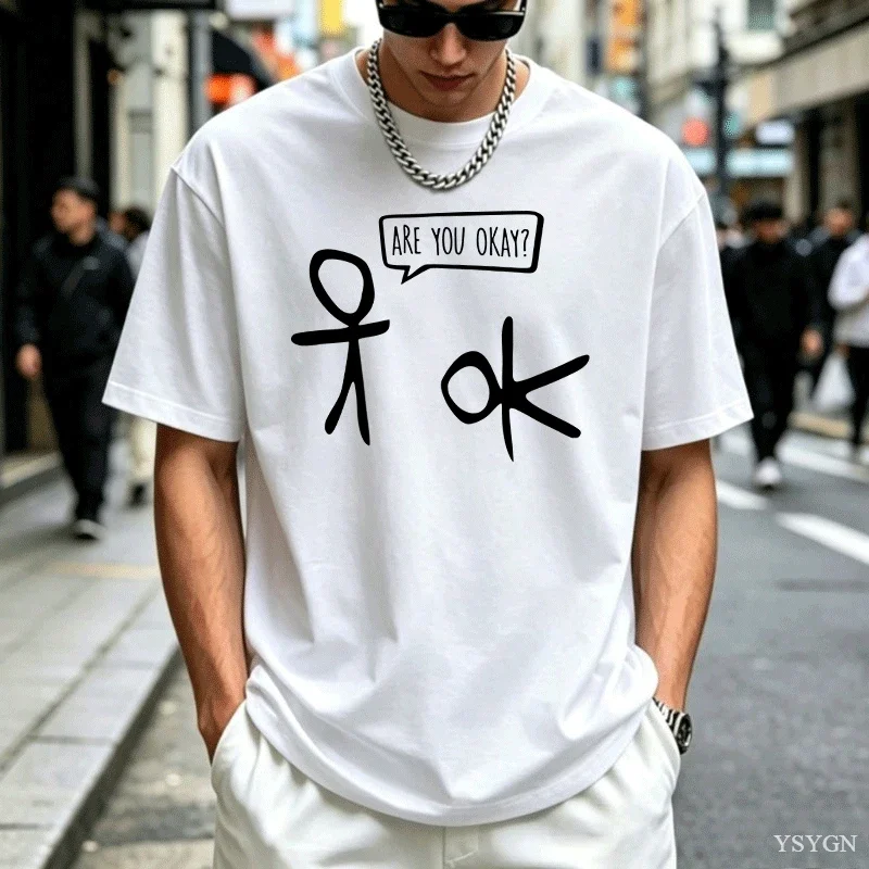 Are You Ok Funny Stick Man Cartoon Empathy T-shirt Short Sleeve T Shirt for Men Women Breathable Casual Cotton Loose Tops