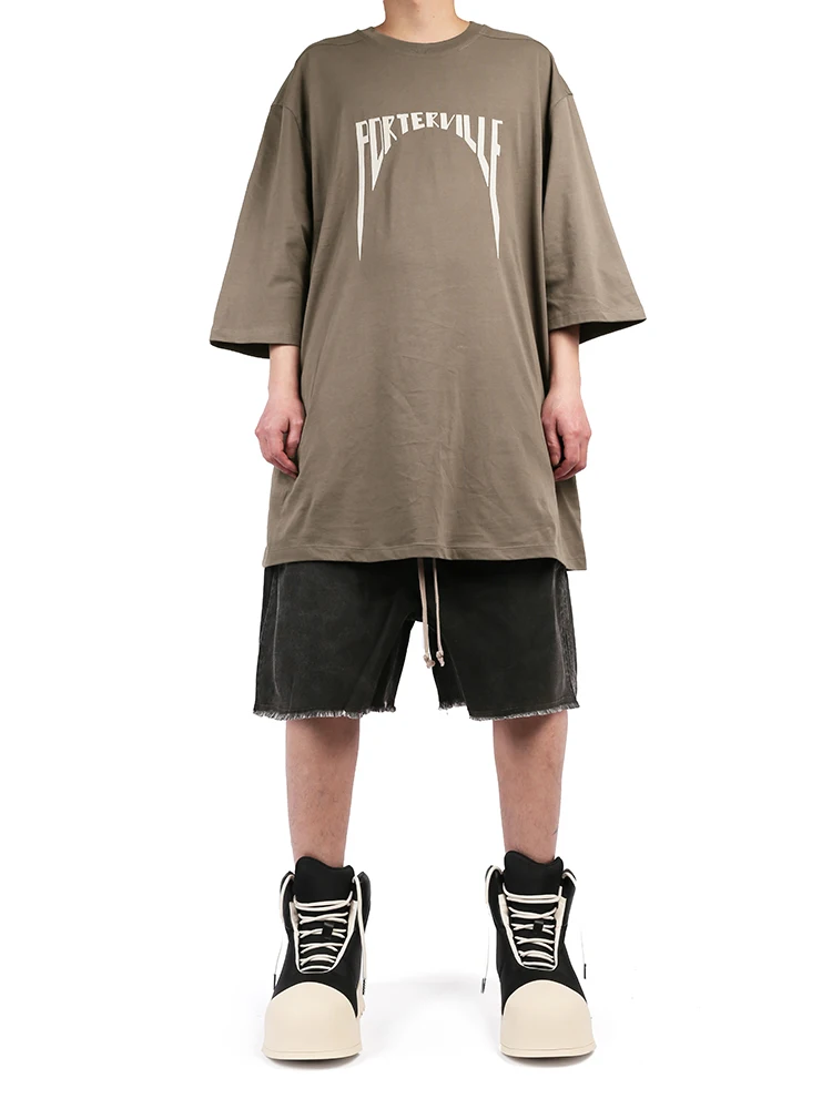 Pantalones cortos de algodón RO oscuro para hombre, pantalones de cinco cuartos con silueta y hendidura de ceniza lavada con bordes desgastados, pantalones cortos de mezclilla RICK