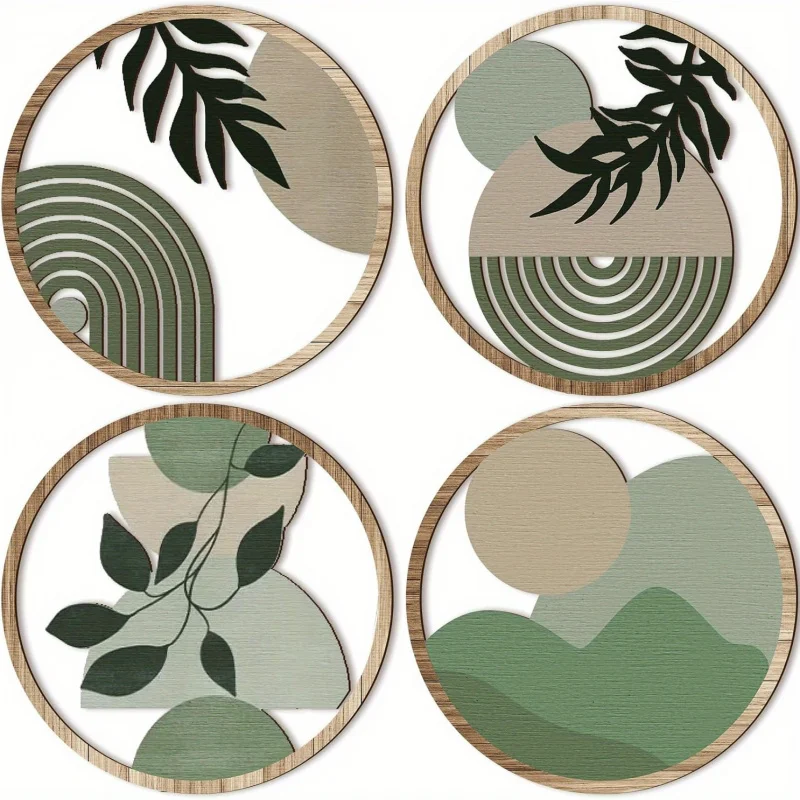 4 Bohemian Wall Art Set - Wooden Bohemian Decor，Geometric Hanging Artwork，Suitable for baby room，Farmhouse Aesthetic Minimalist