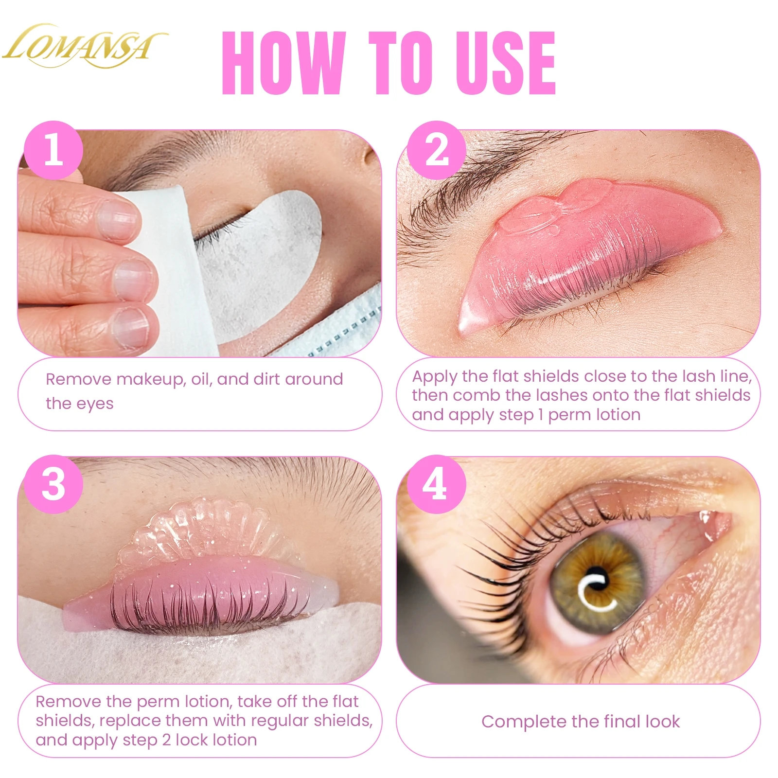 Lomansa 2 pares de almohadillas para suavizar pestañas, almohadillas de silicona para permanente de pestañas, varillas para pestañas, escudo, accesorios para levantar pestañas, herramientas de maquillaje