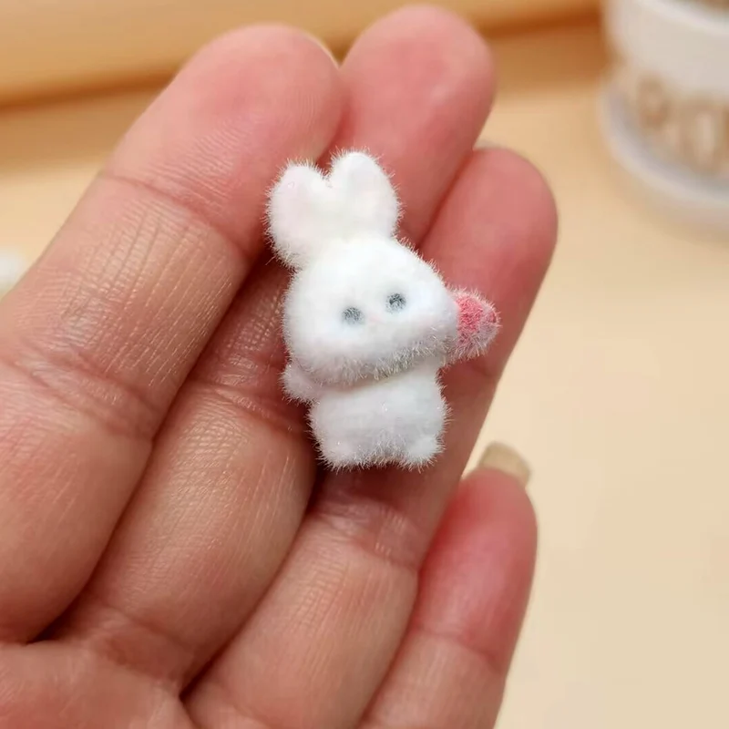 1pc Kawaii Flocking Rabbit Keychain,Cute Animal Key Ring Keys Accessories DIY Pendant Easter Gift  For Adults Kids Party Favors