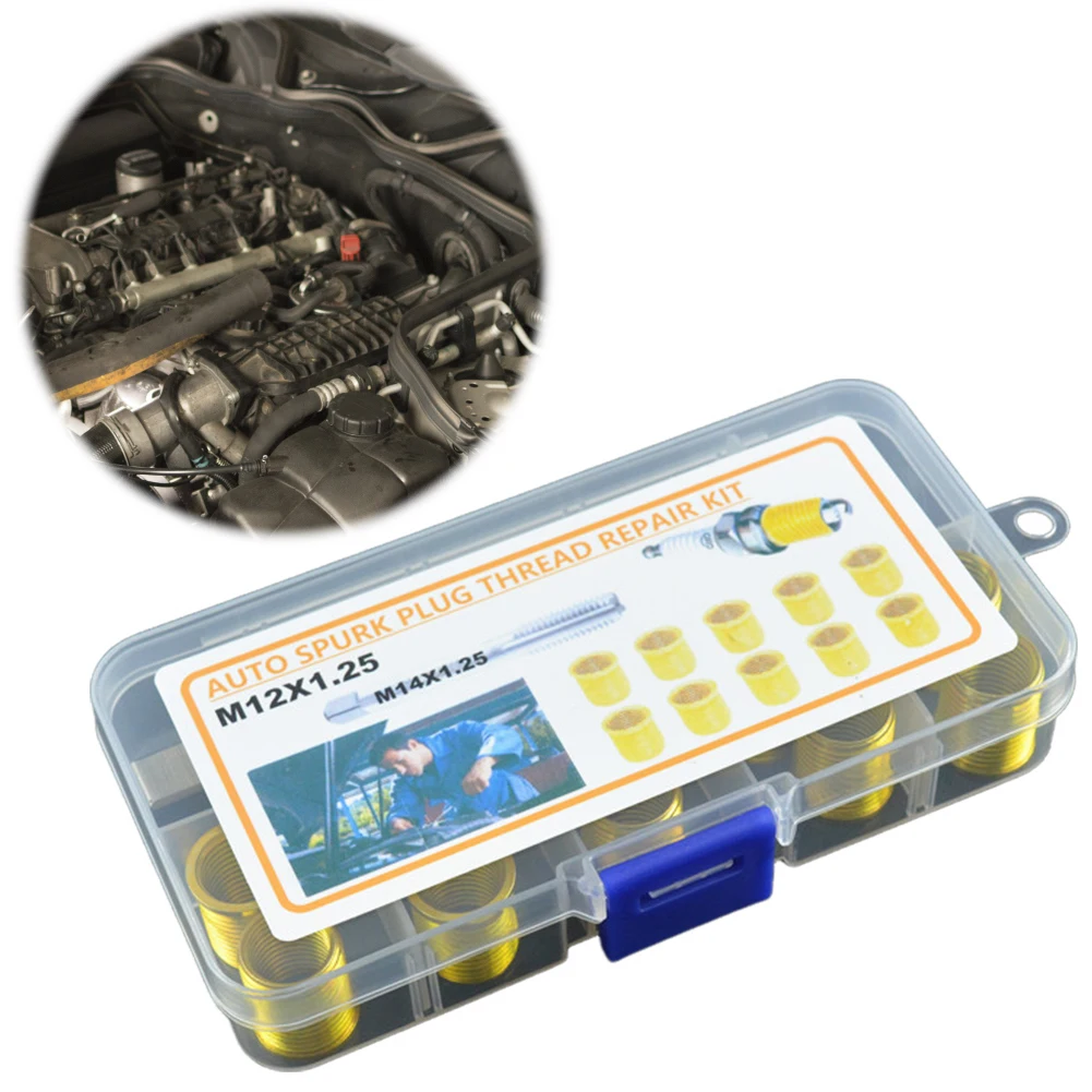 Spark Plug Thread Repair Kit M12x1.25 Inserts and M14x1.25 Tap Kit Cylinder Head Rethreaded Kit Spark Plug Thread Repair Tools