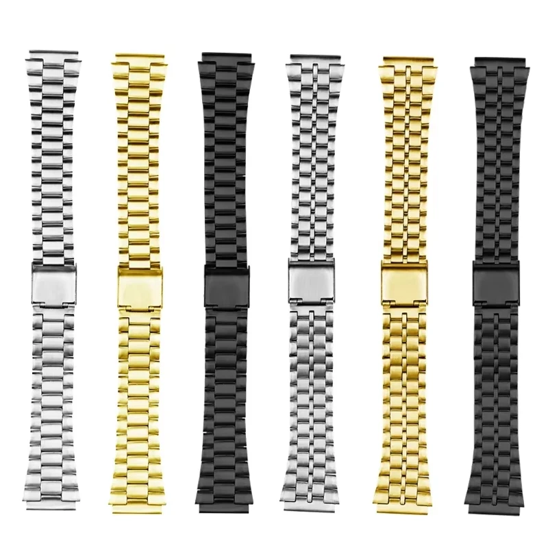 Watch Band for Casio stainless steel Bracelet A158 / A159 / A168 /A169 /B650 /AQ230/ 700 small gold watch series Wristband 18mm